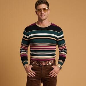 MR TURK Merino Wool Crew Sweater Multi color Striped size Small